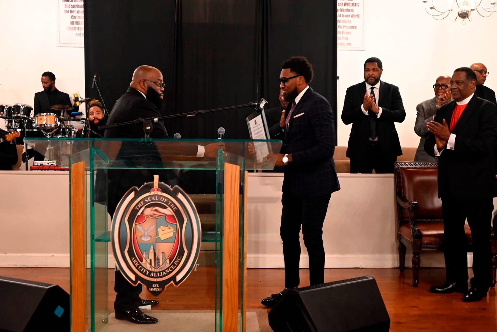 Pastor Jahleel Spence being honored by Ark City Alliance in Newark, NJ
